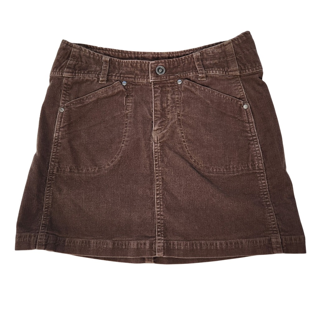 Kuhl Women's Brown Corduroy Mini Skirt Size 4 Zip Pockets Outdoor Casual Stretch